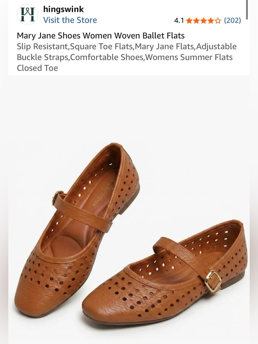 NEW Hingswink Women's Tan Mary Jane Perforated Ballet Flats Size: 10